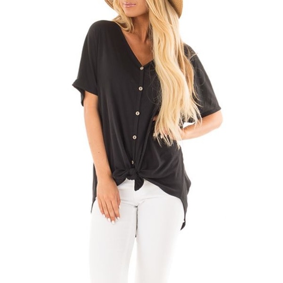 Tops - Black Tie Button Front Top